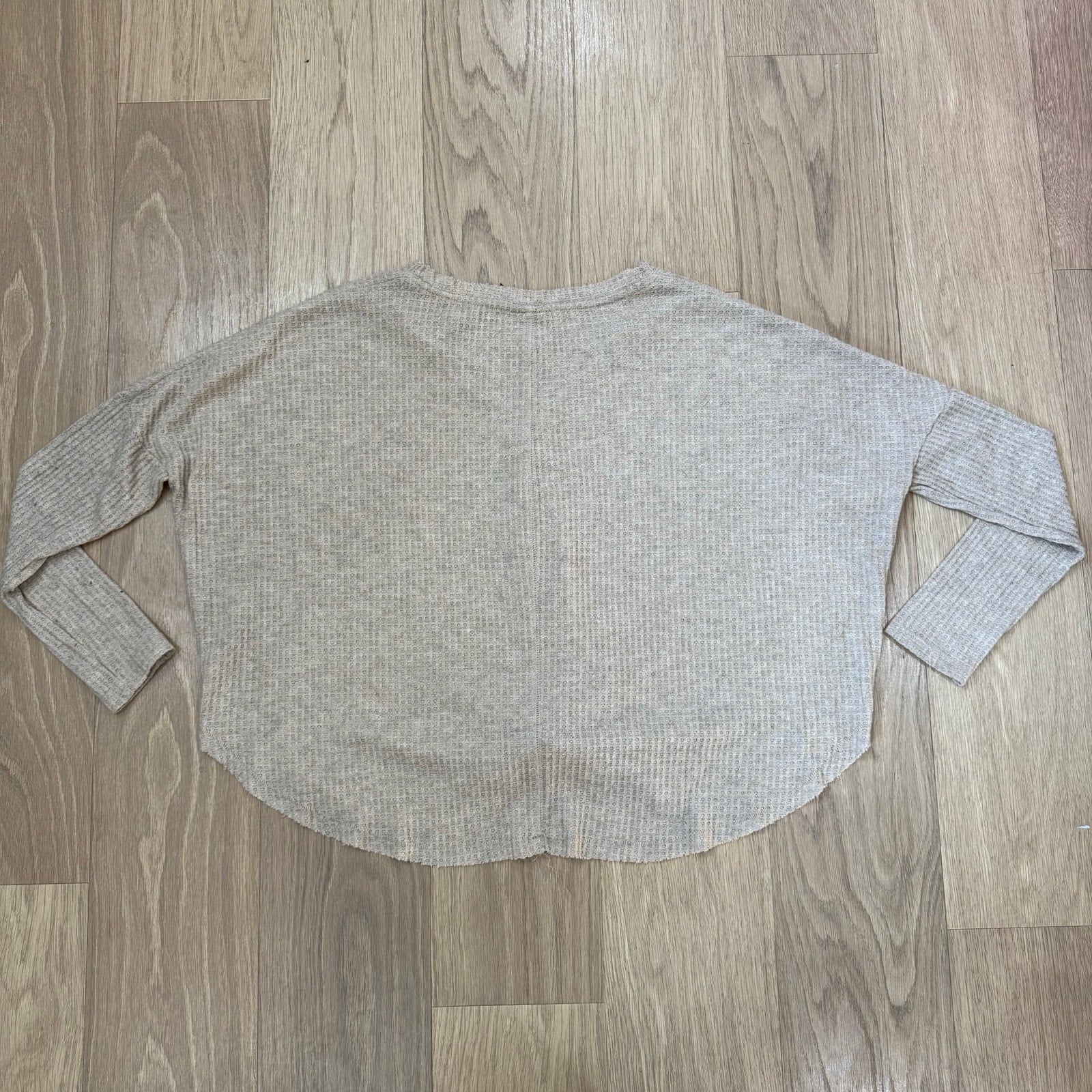 Out From Under Jojo Waffle Knit Tie-Front Thermal Top - Oatmeal Size Small