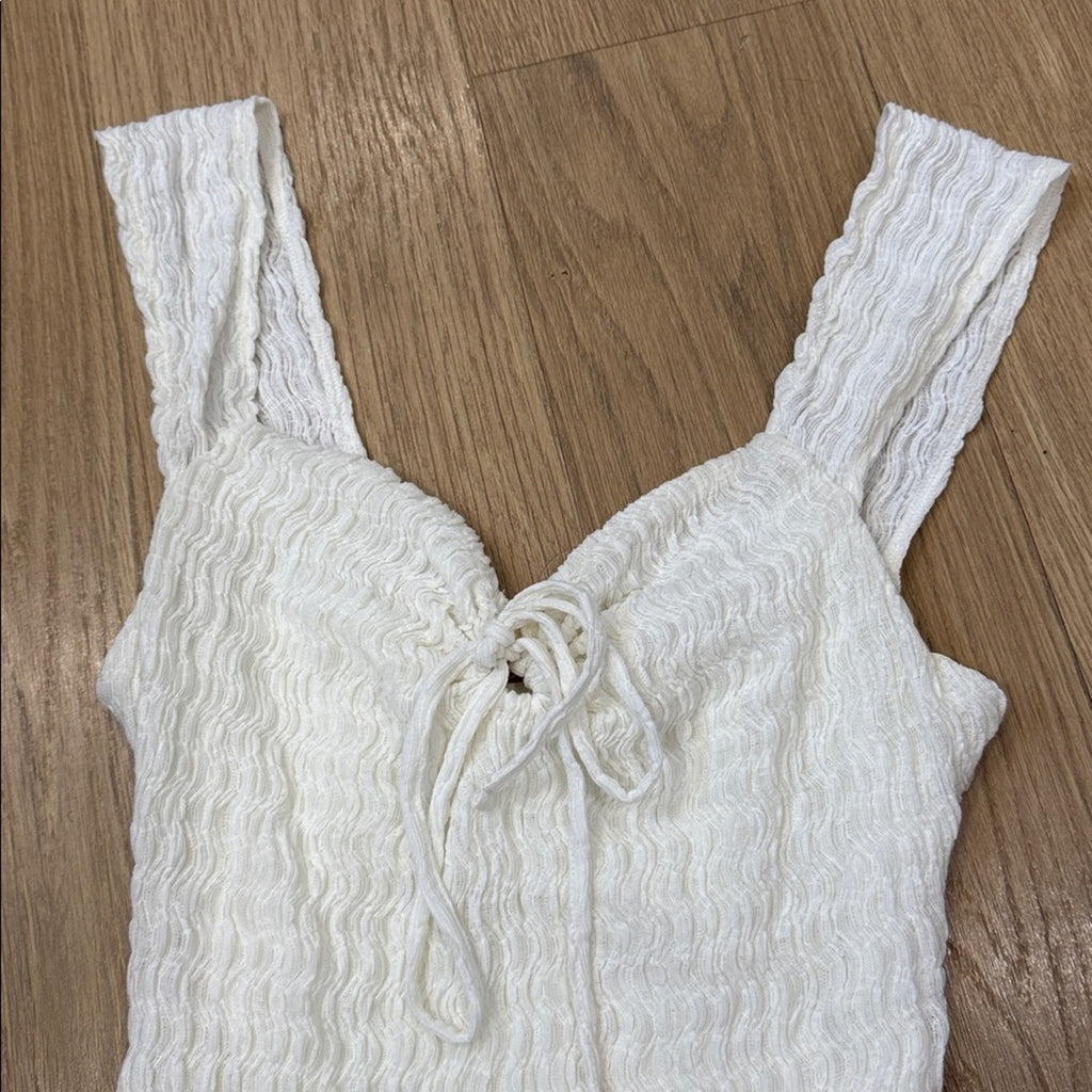 Free People Beach Cream / White Sleeveless Knit Maxi Dress with Slit XS NEW!