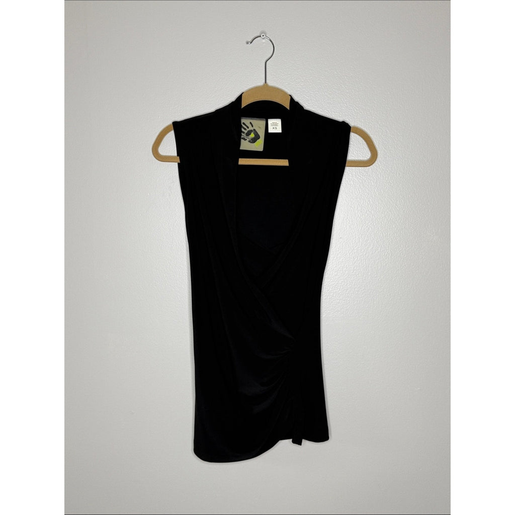 Norma Kamali Sleeveless Black Draped Faux Wrap Top Size XS