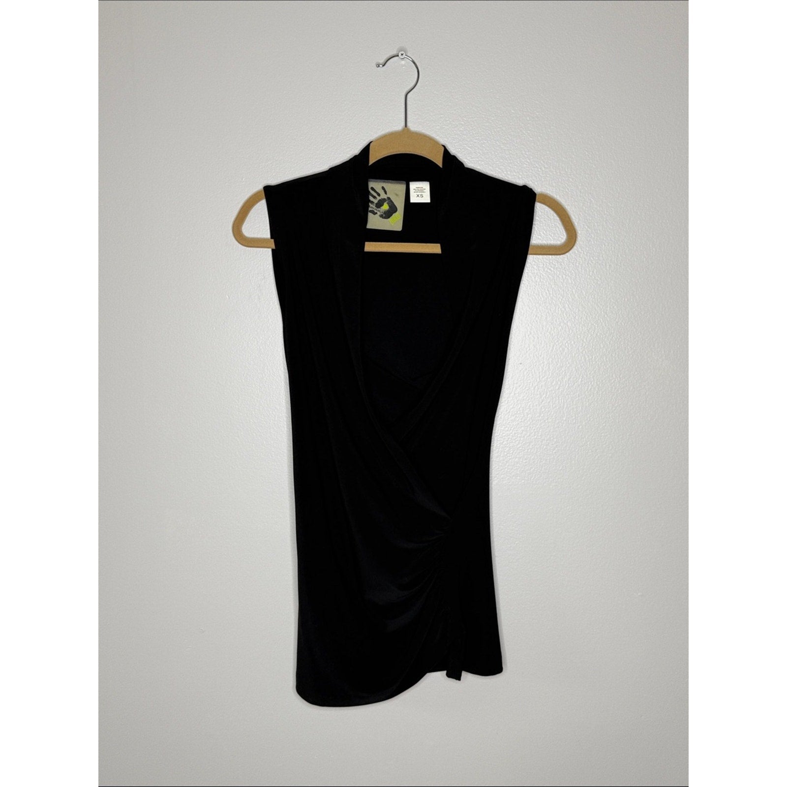 Norma Kamali Sleeveless Black Draped Faux Wrap Top Size XS