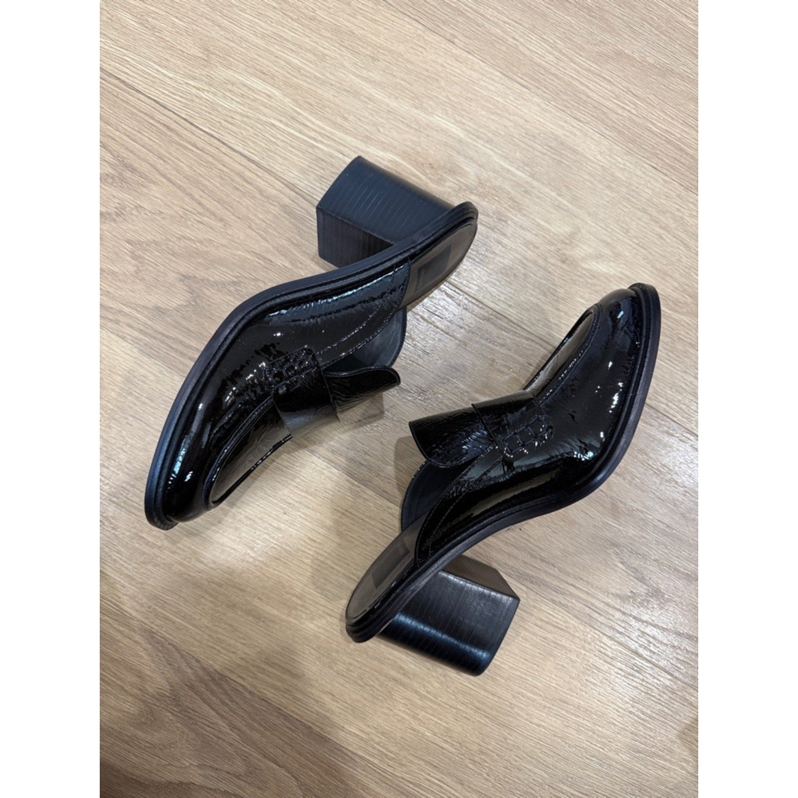 Dolce Vita Mali Heeled Loafer Mules in Black Patent Leather Block Heel Size 9.5