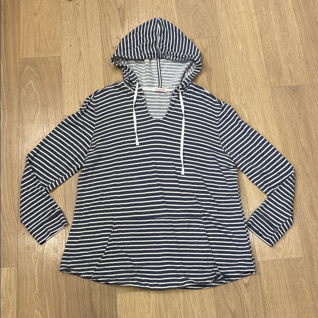 Fresh Produce Navy and White Striped Hooded Pullover Top Size XL