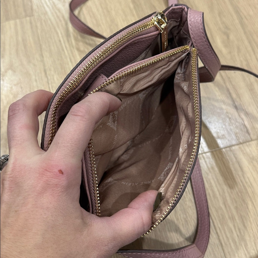 Anne Klein Textured Dome Crossbody Bag in a Mauve / Pink