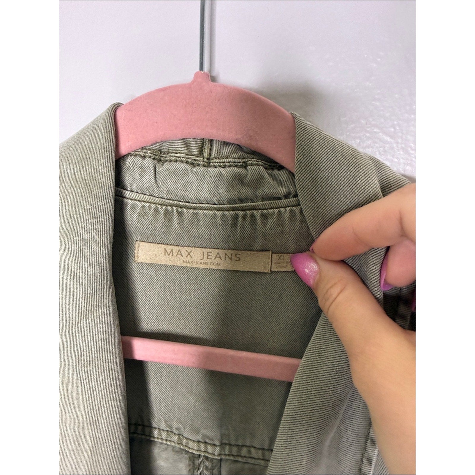 Max Jeans Olive Green Open-Front Utility Jean Jacket Size XL