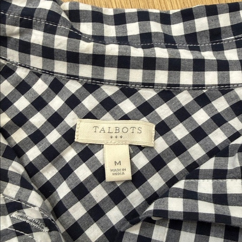 Talbots Blue and White Gingham Button-Down Long Sleeve Shirt Size Medium