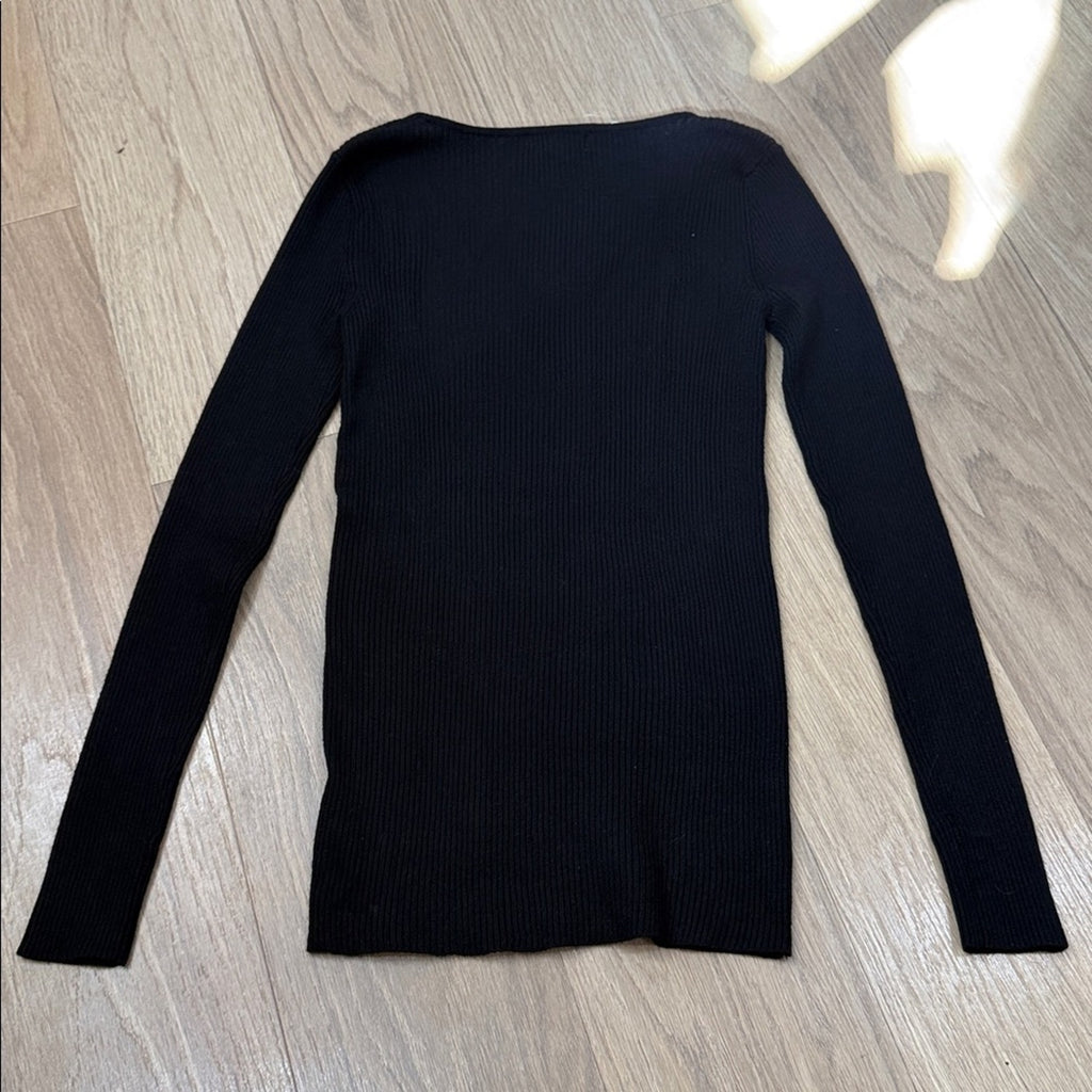 Ambiance Black Ribbed Knit V Neck Sweater Size Small