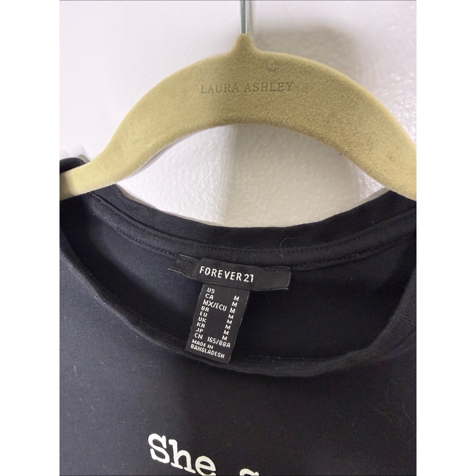 Forever 21 She Said Black Tee with White Text Cropped Medium