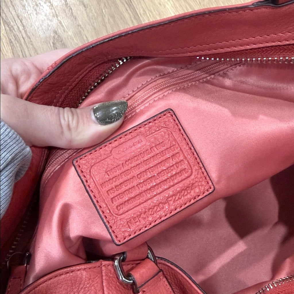 Coach Park Leather Carrie Tote in Melon Pebbled Leather