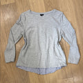Talbots Gray Long Sleeve Layered-Look Top with Navy-White Stripe Hem Large