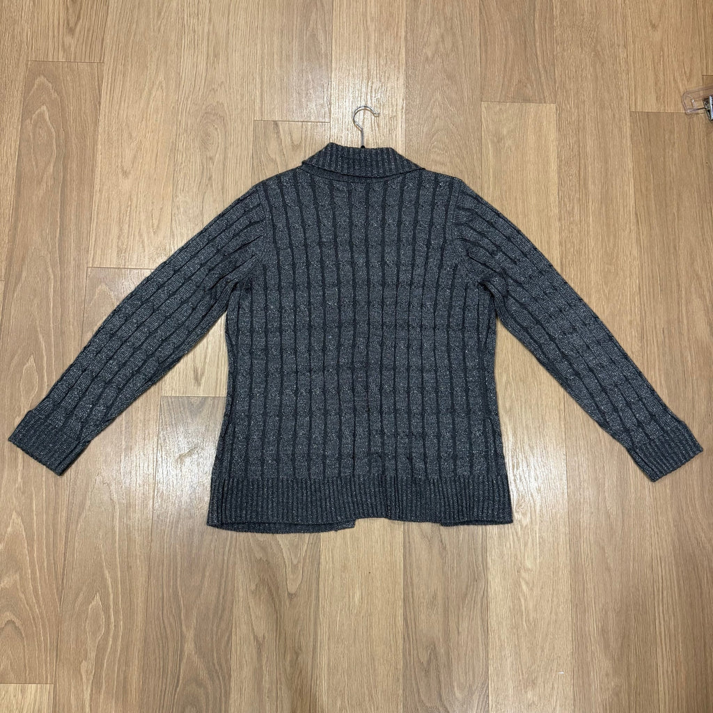 West End Grey Cable Knit Cardigan with Satin Tie Waist Size XL