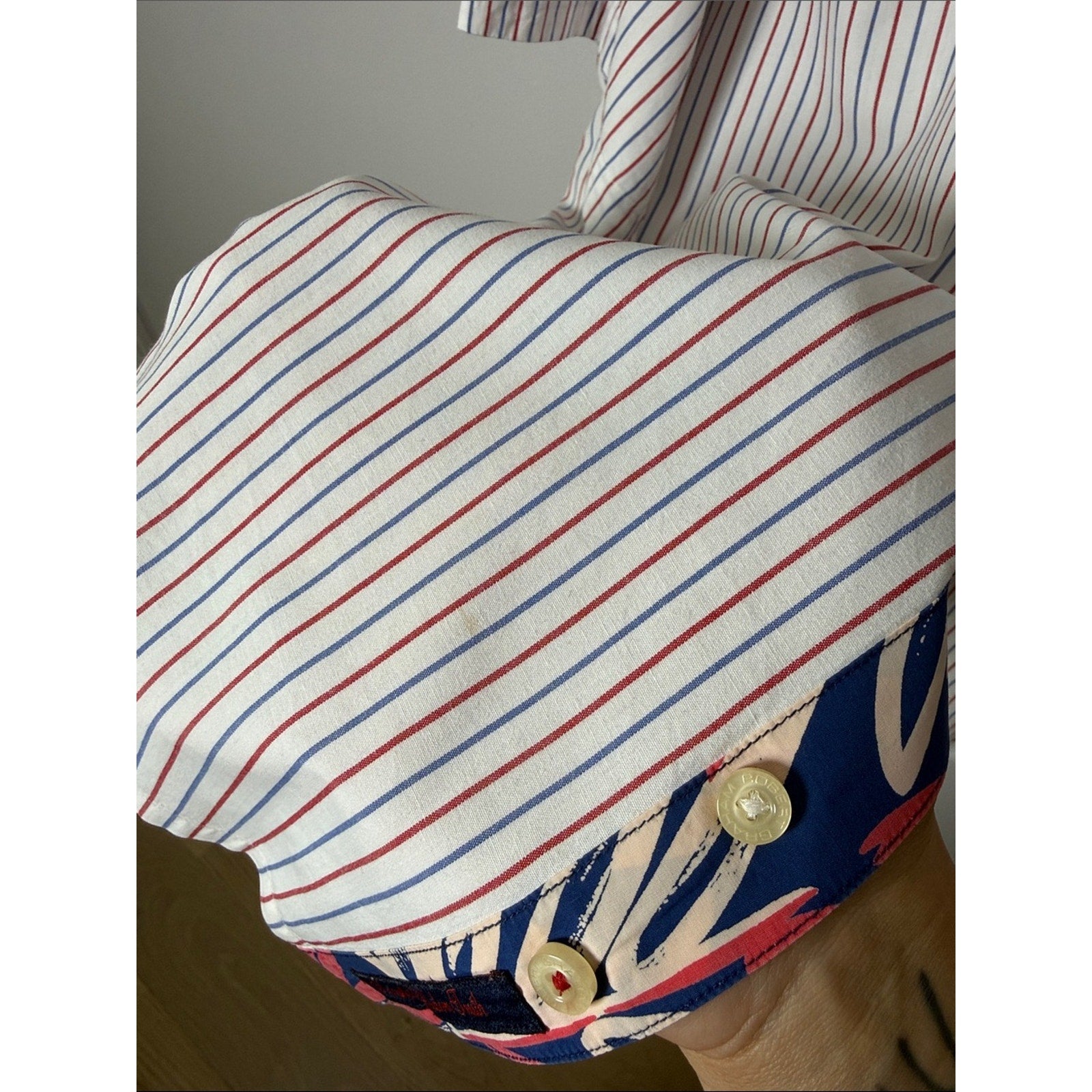 Robert Graham White Button-Up Shirt with Red and Blue Stripes and Navy Pocket 3x