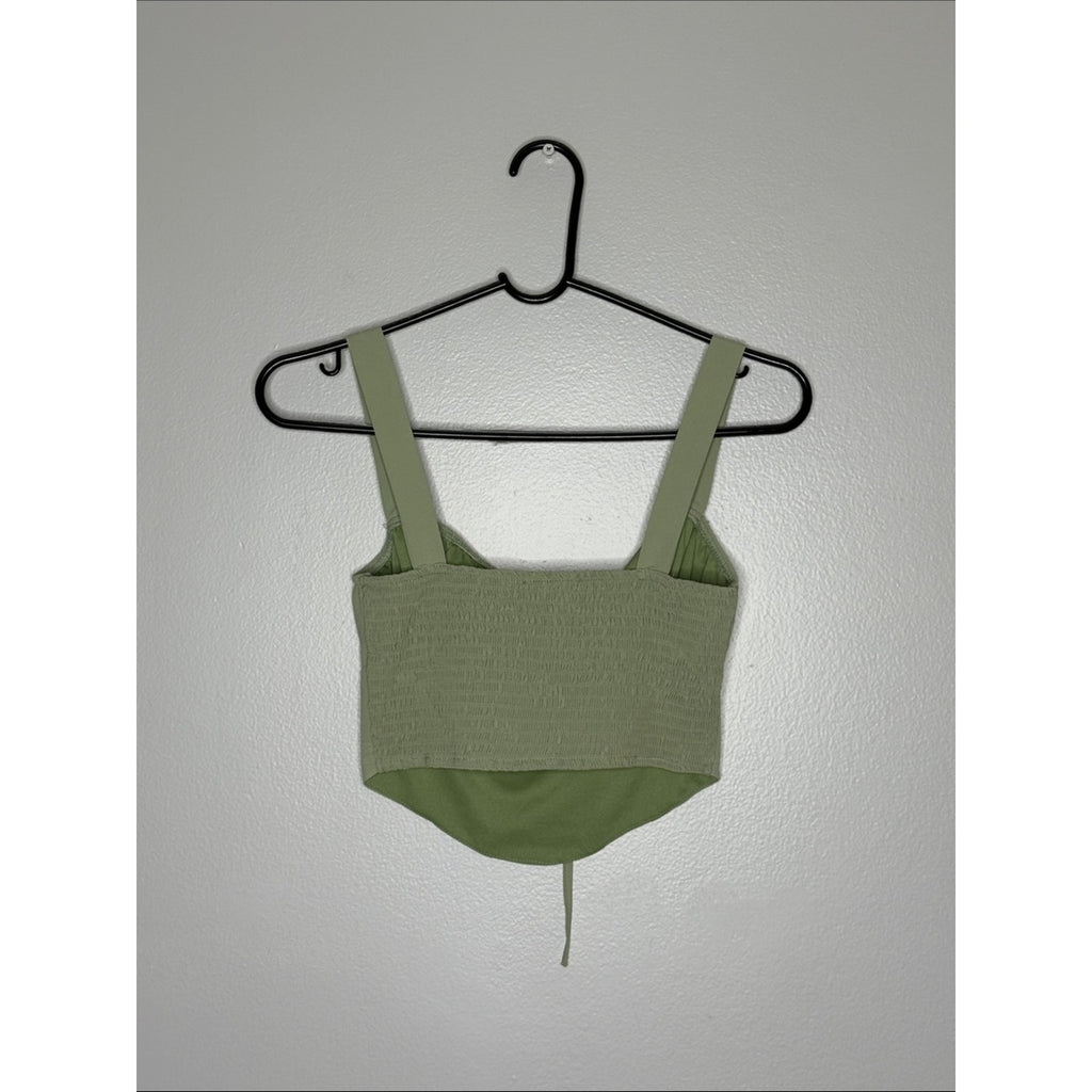 Kendall & Kylie Sage Green Tie-Front Crop Top Size XS