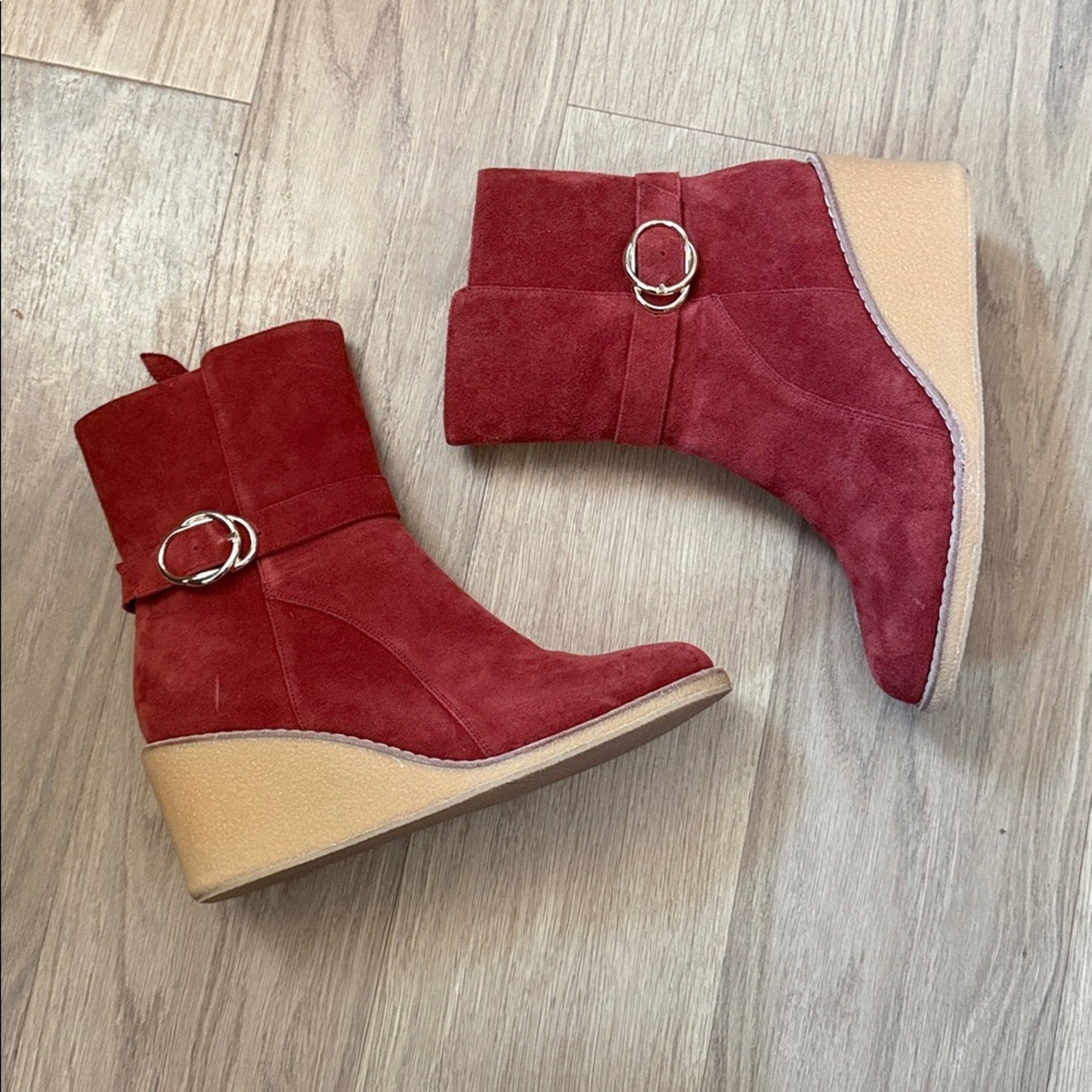 Talbots Red / Rust Suede Leather Wedge Heel Boots Size 8