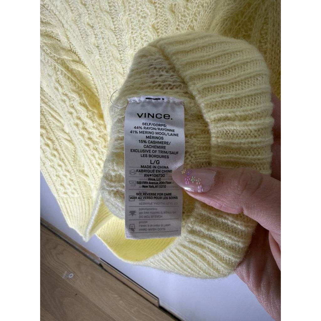 Vince Pale Yellow Cable Knit Crewneck Sweater Size Large