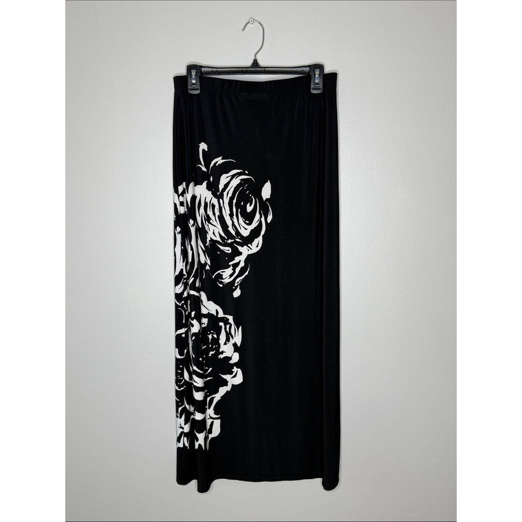 Chico's Black Floral Print Maxi Skirt - Classic Women's Skirt Size 1 / Medium