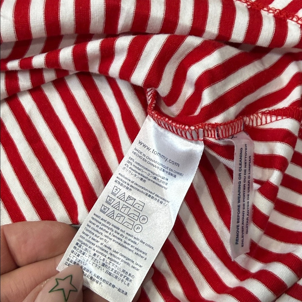 Tommy Hilfiger Red and White V Neck Ruffle Sleeve A Line Belted Dress Size MD