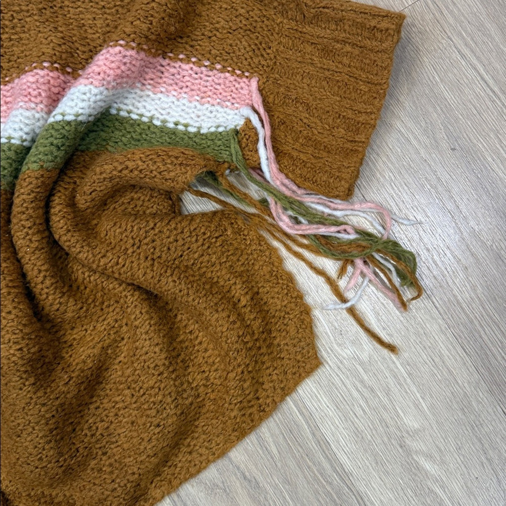 Free People Desert Sunrise Hooded Poncho in Brown Pink and White Size XS/S