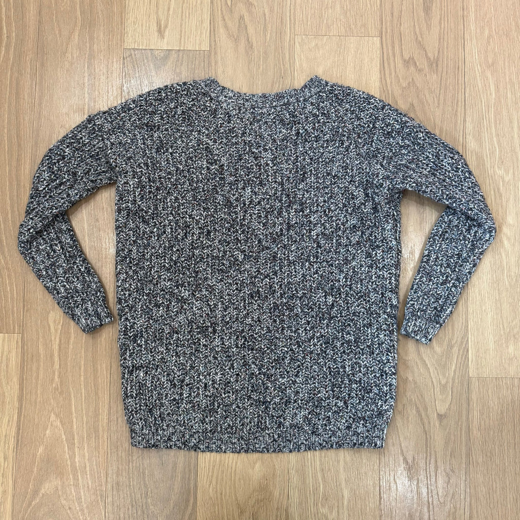 Aerie Lace-Up Confetti Knit Sweater - Black & White Marled Pullover Size Small