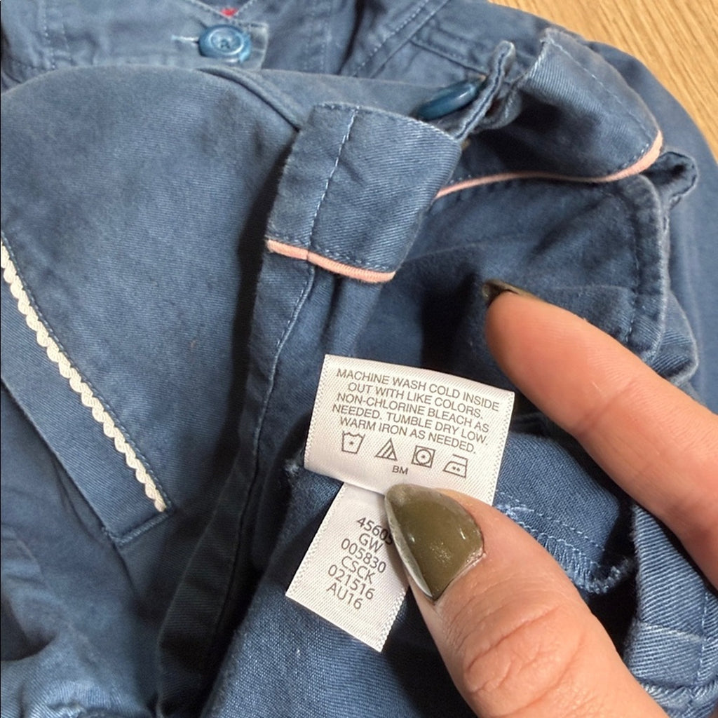 Hanna Andersson Kids Blue Hooded Embroidered Utility Jacket Size 110 or 5/6