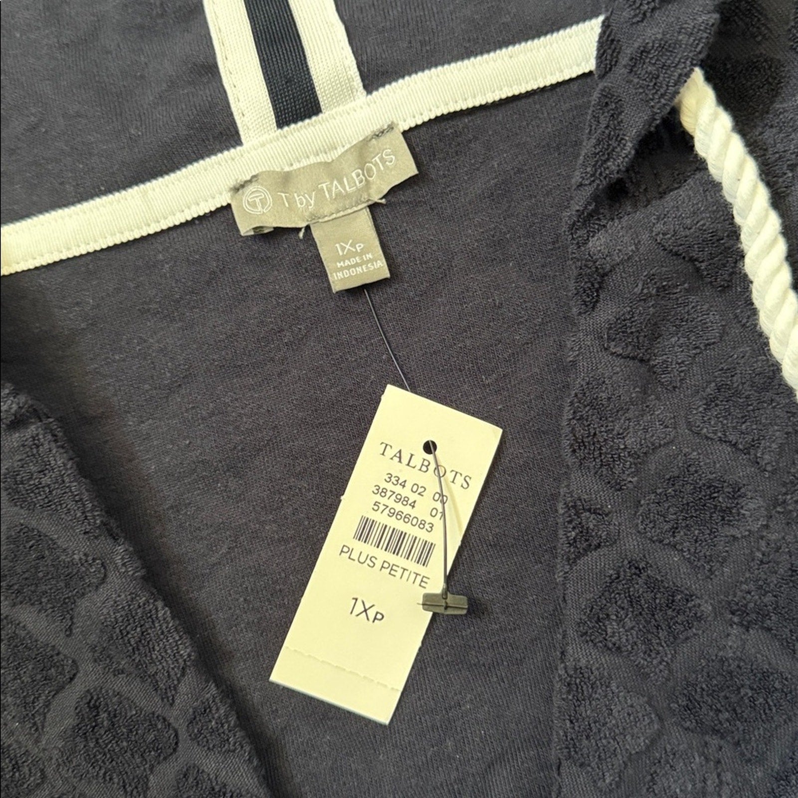 NEW Talbots Navy Terricloth Textured Hooded Top Size 1X Petite