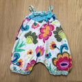 Bambiola Baby Girl Floral Bubble Romper – Blue Ruffle Neckline Size 18-24 Months