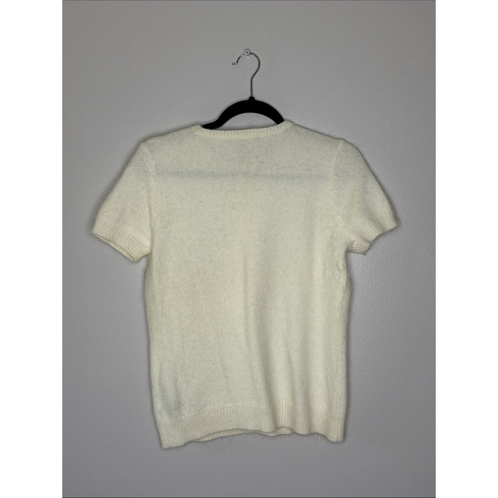 Lauren Ralph Lauren Ivory Short Sleeve Button-Shoulder Sweater Size Large