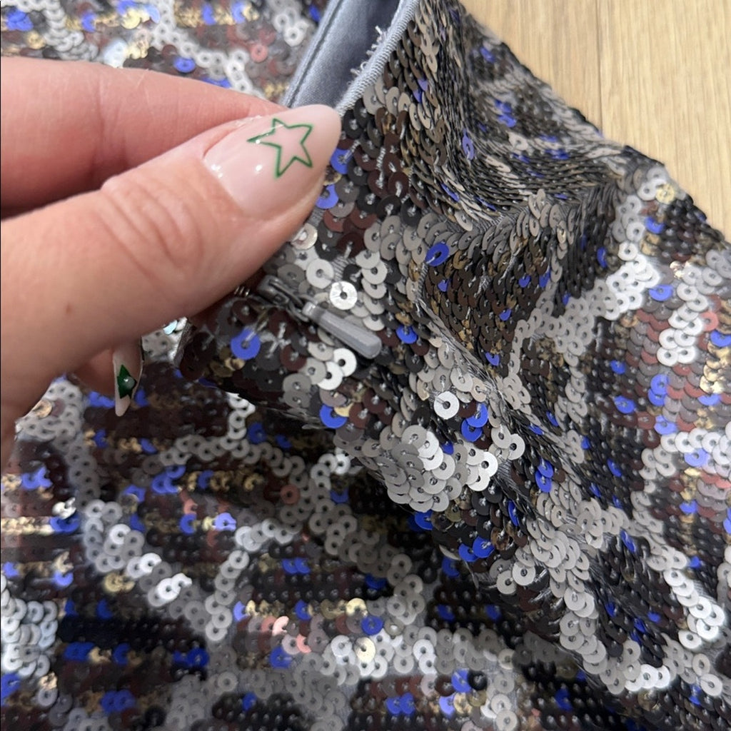 Express Holographic Sequin Animal Print Mini Skirt Size Medium
