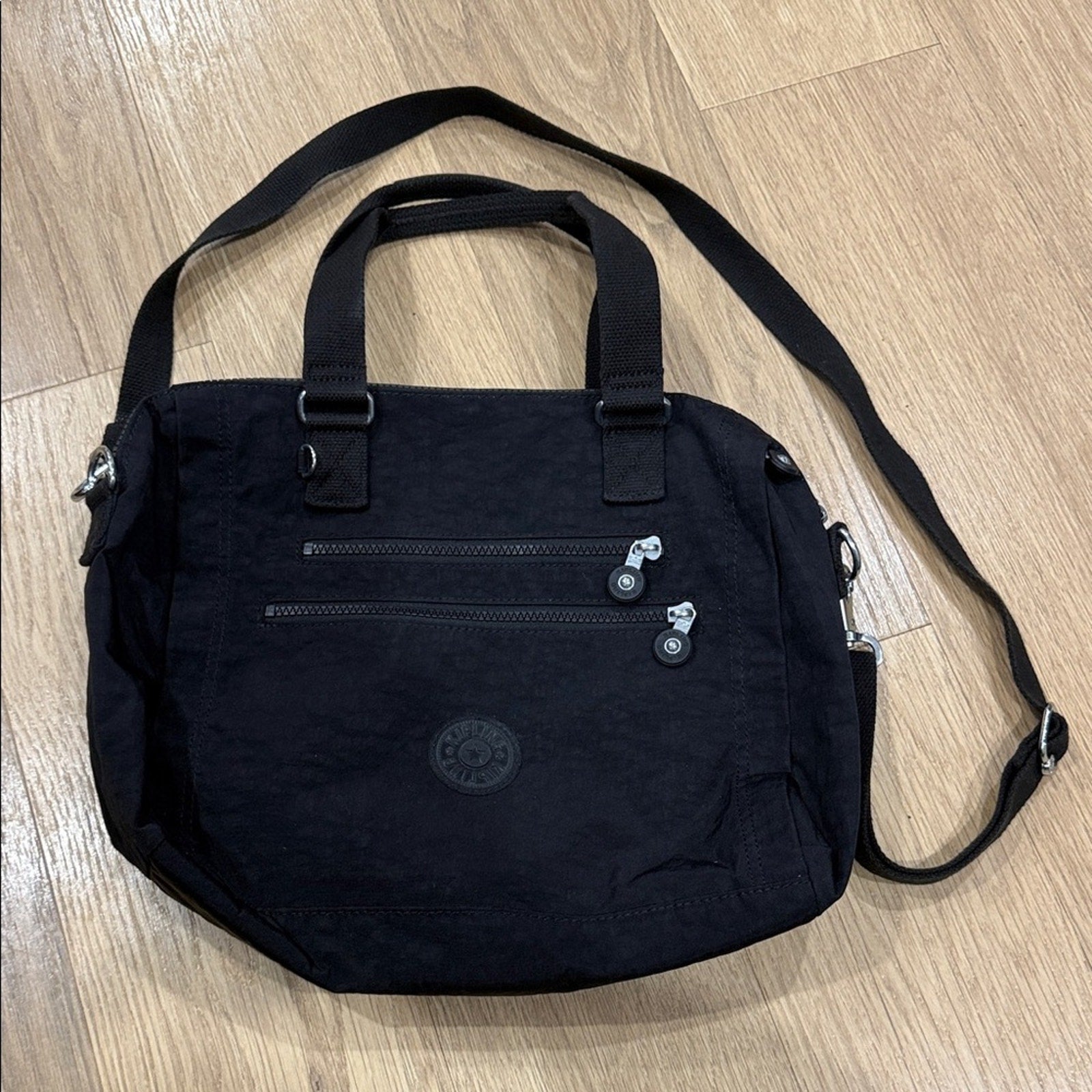 Kipling Black Nylon Bevine Zip Top Handbag
