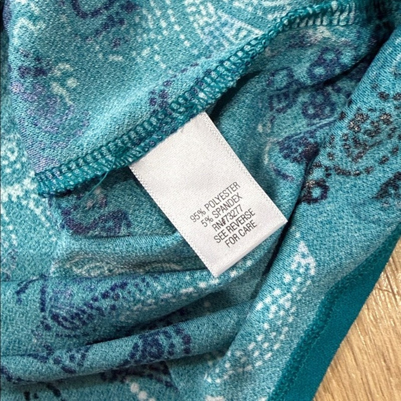 Dana Buchman Teal Floral Bell-Sleeve Mini Dress Size Large