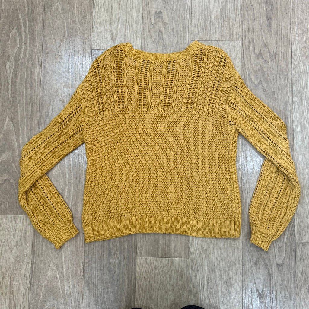 American Eagle Yellow Open Knit Long Sleeve Pullover Sweater Size Small