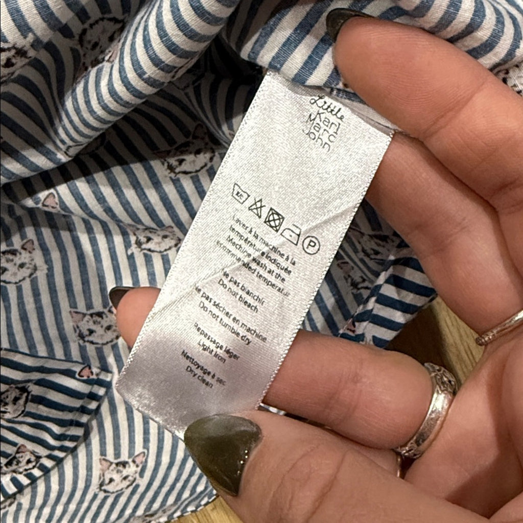 Little Karl Marc John Blue Striped Cat Graphic Button Down Shirt Size 10