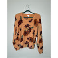 Leith Peach Floral Fuzzy Crewneck Sweater Size Medium