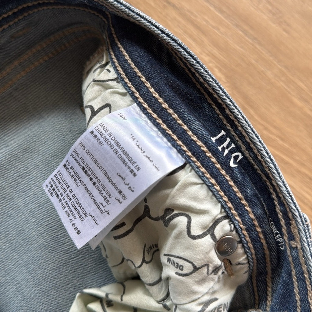 INC Skinny Leg Regular Fit Women's Blue Jeans with Silver Accents Size 14P