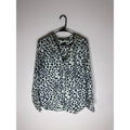 Talbots Navy Mint Leopard Print Button-Front Blouse Top Size Large