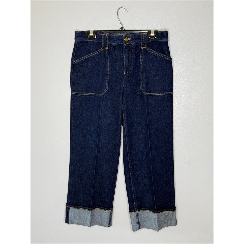 Talbots Straight Ankle Cuff Jean Dark Indigo Wide-Leg Size 8
