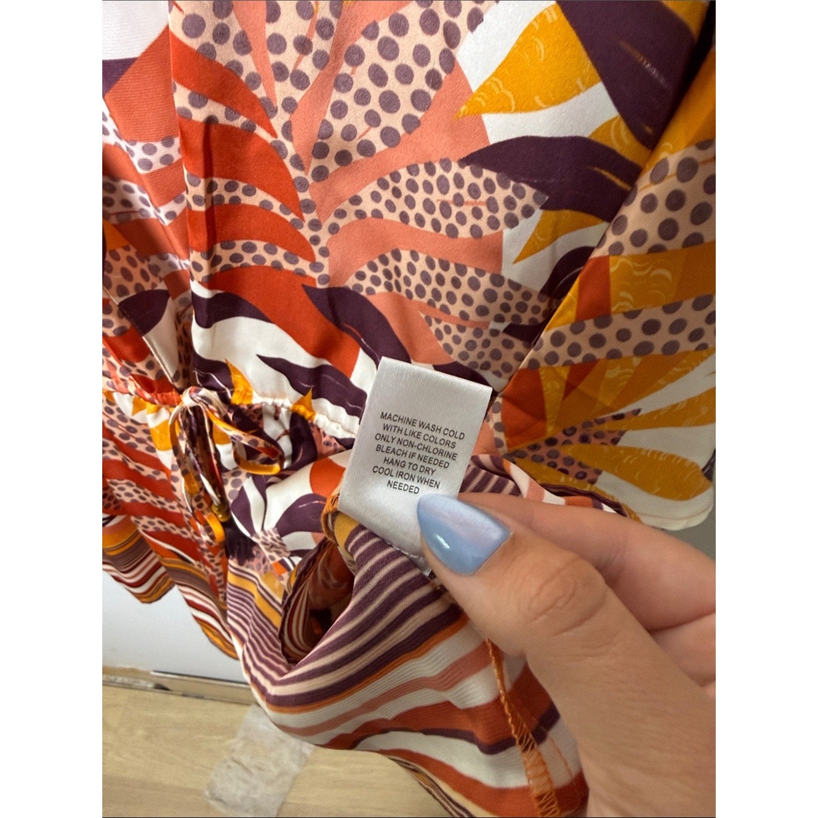 DR2 Floral-Leaf Tie-Front Kimono in Rust, Mustard & Cream Size S/M
