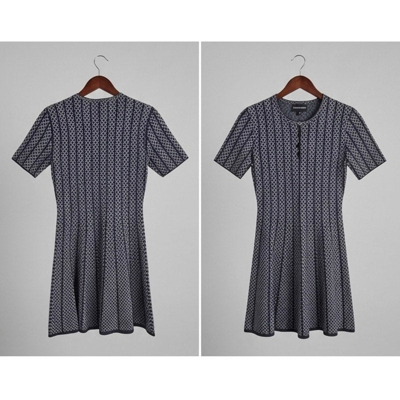 Emporio Armani Geo Pattern Jacquard Jersey Knit A Line Dress Size 44 or 10