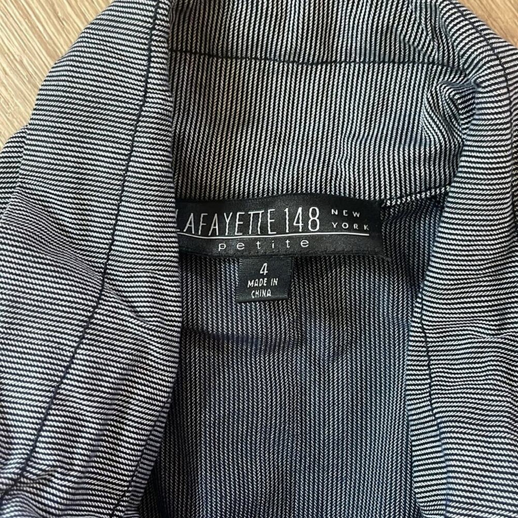 LAFAYETTE 148 Blue and White Micro Striped Tie Waist Viscose Zip Front Jacket