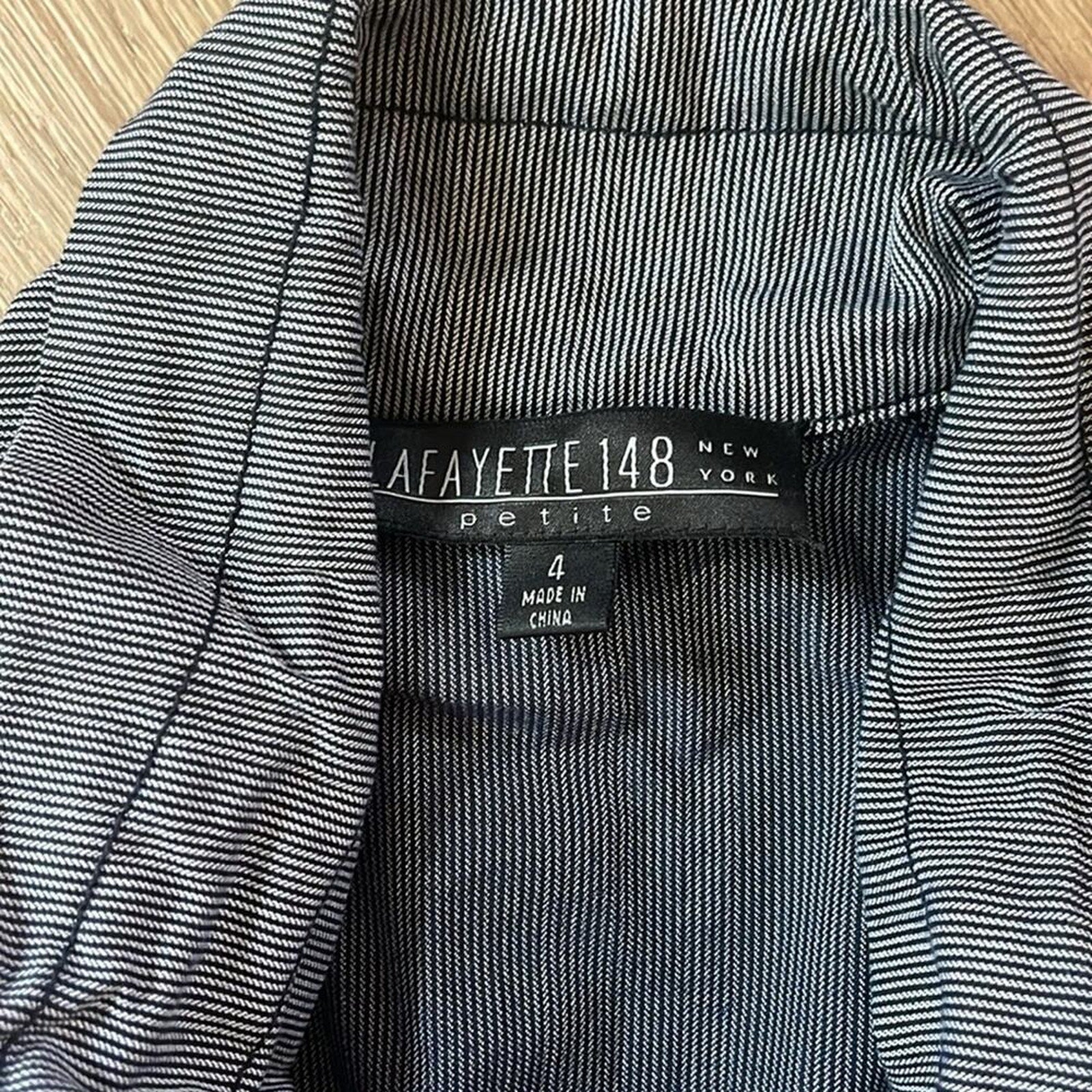 LAFAYETTE 148 Blue and White Micro Striped Tie Waist Viscose Zip Front Jacket