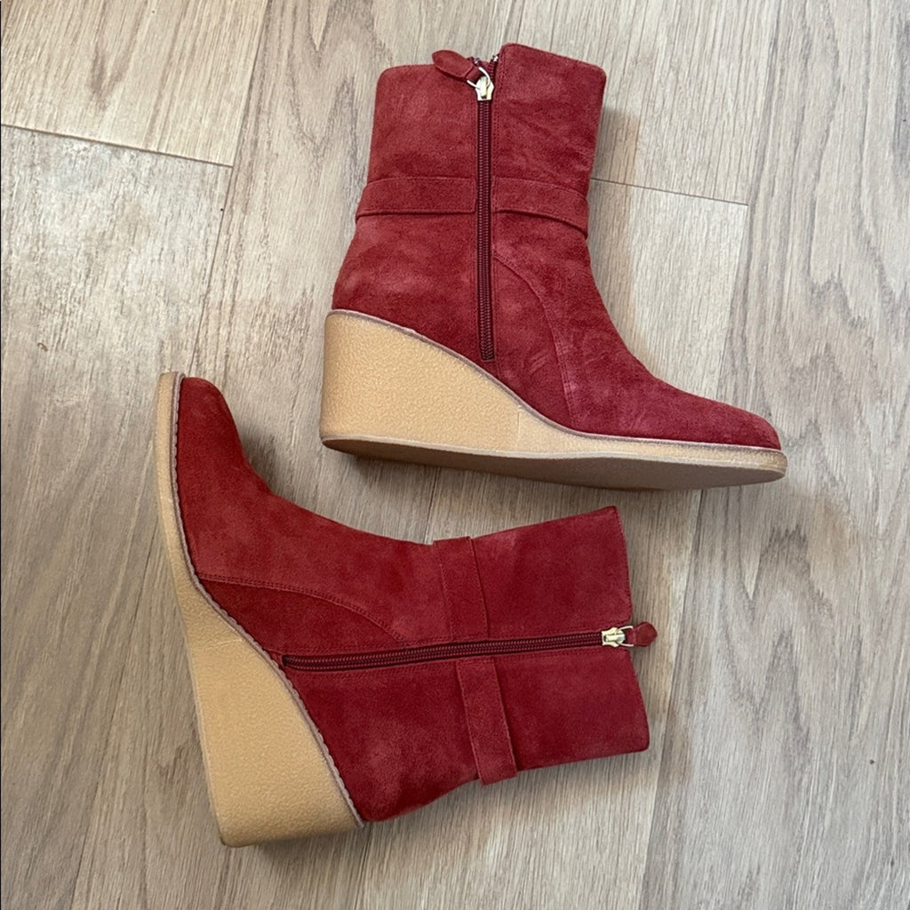 Talbots Red / Rust Suede Leather Wedge Heel Boots Size 8