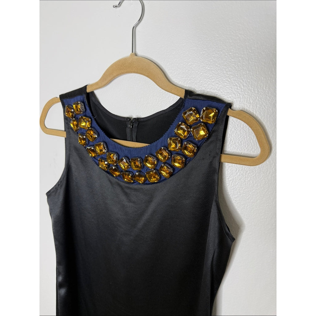 Black Embellished Neckline Dress w/ Blue Neckline Size 8
