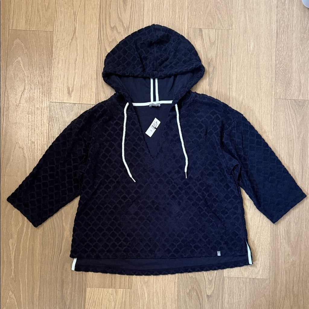 NEW Talbots Navy Terricloth Textured Hooded Top Size 1X Petite