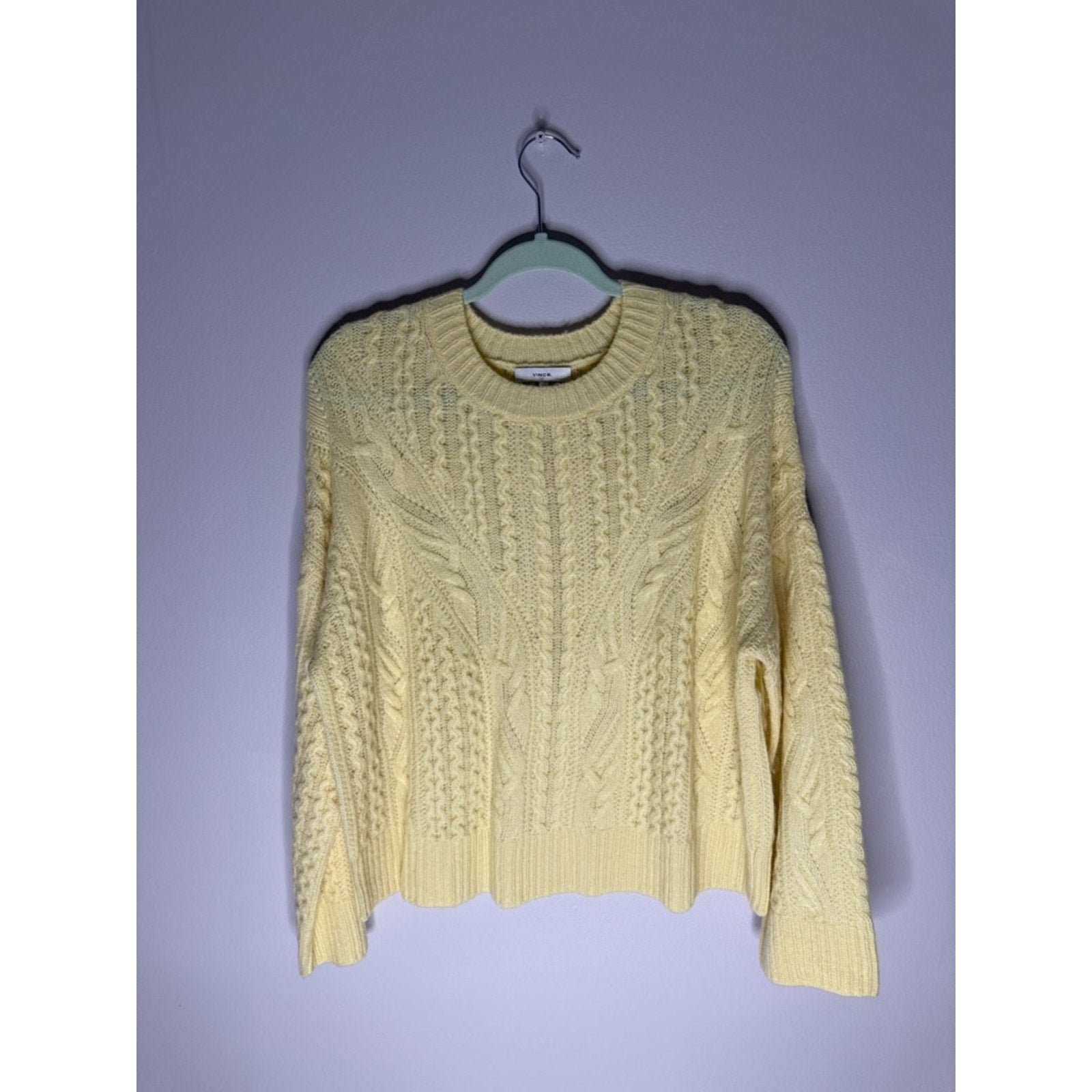 Vince Pale Yellow Cable Knit Crewneck Sweater Size Large