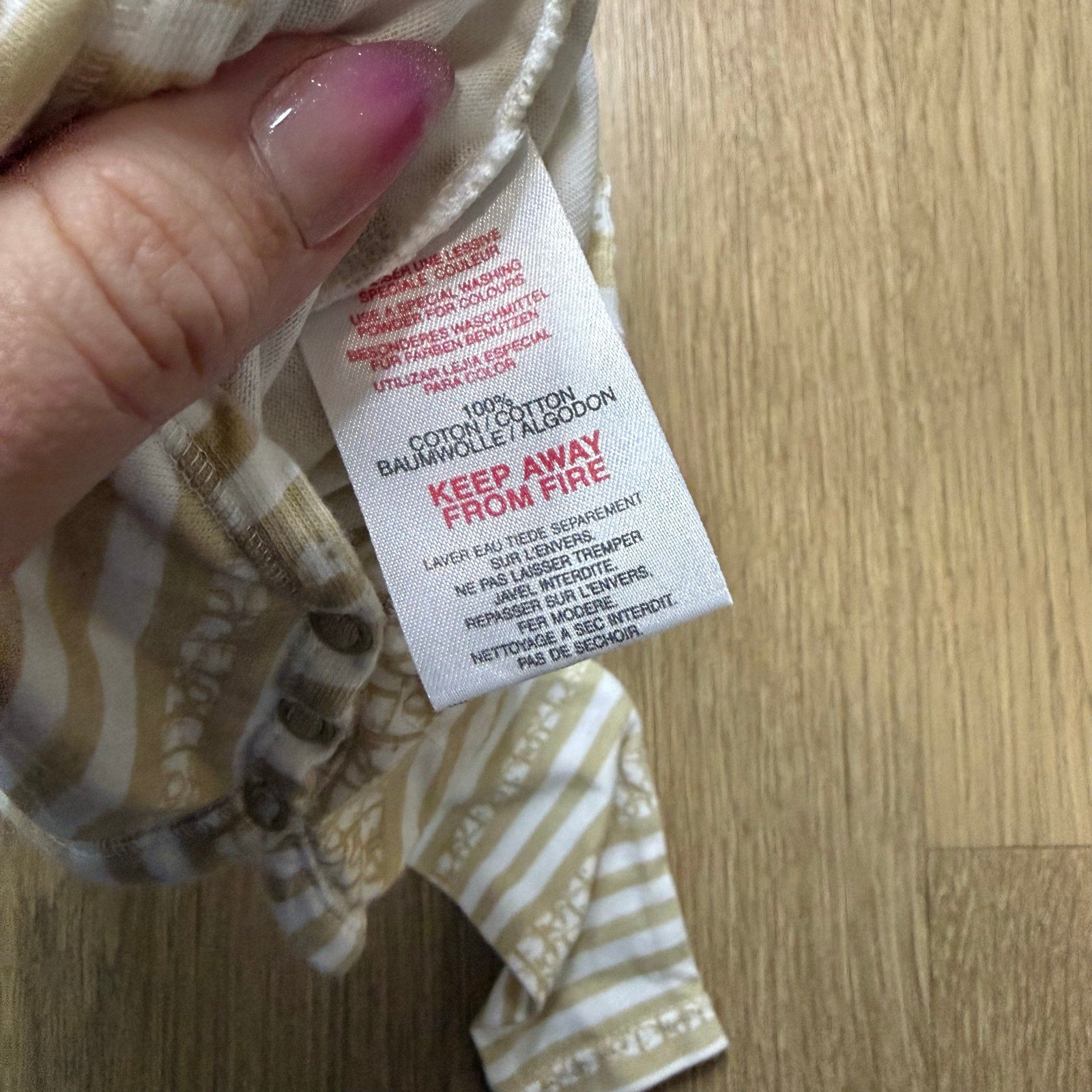 Baby Dior Long-Sleeved Striped Bodysuit with Peter Pan Collar - Beige & White