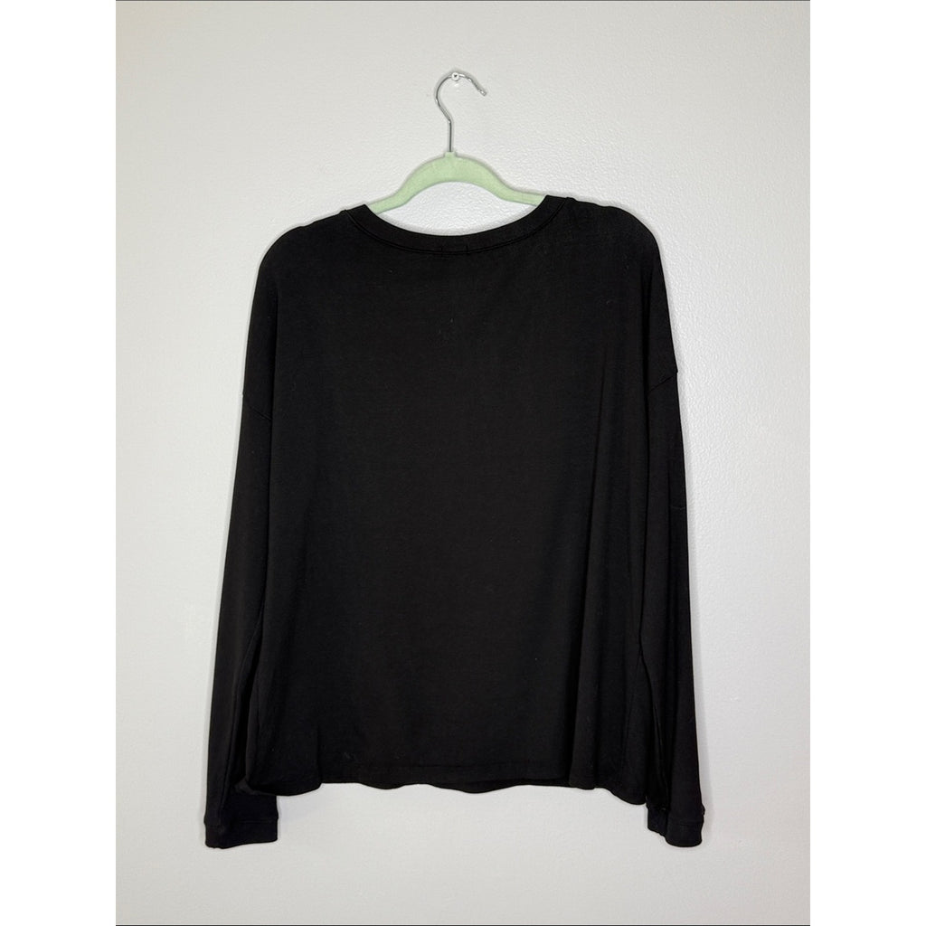PJ Harlow Black V-Neck Long Sleeve Top Ribbed Size Medium