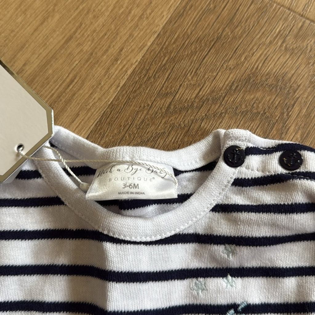 Rock A Bye Baby Boutique Striped Kids 3 Piece Outfit Set - Black and White 3-6M