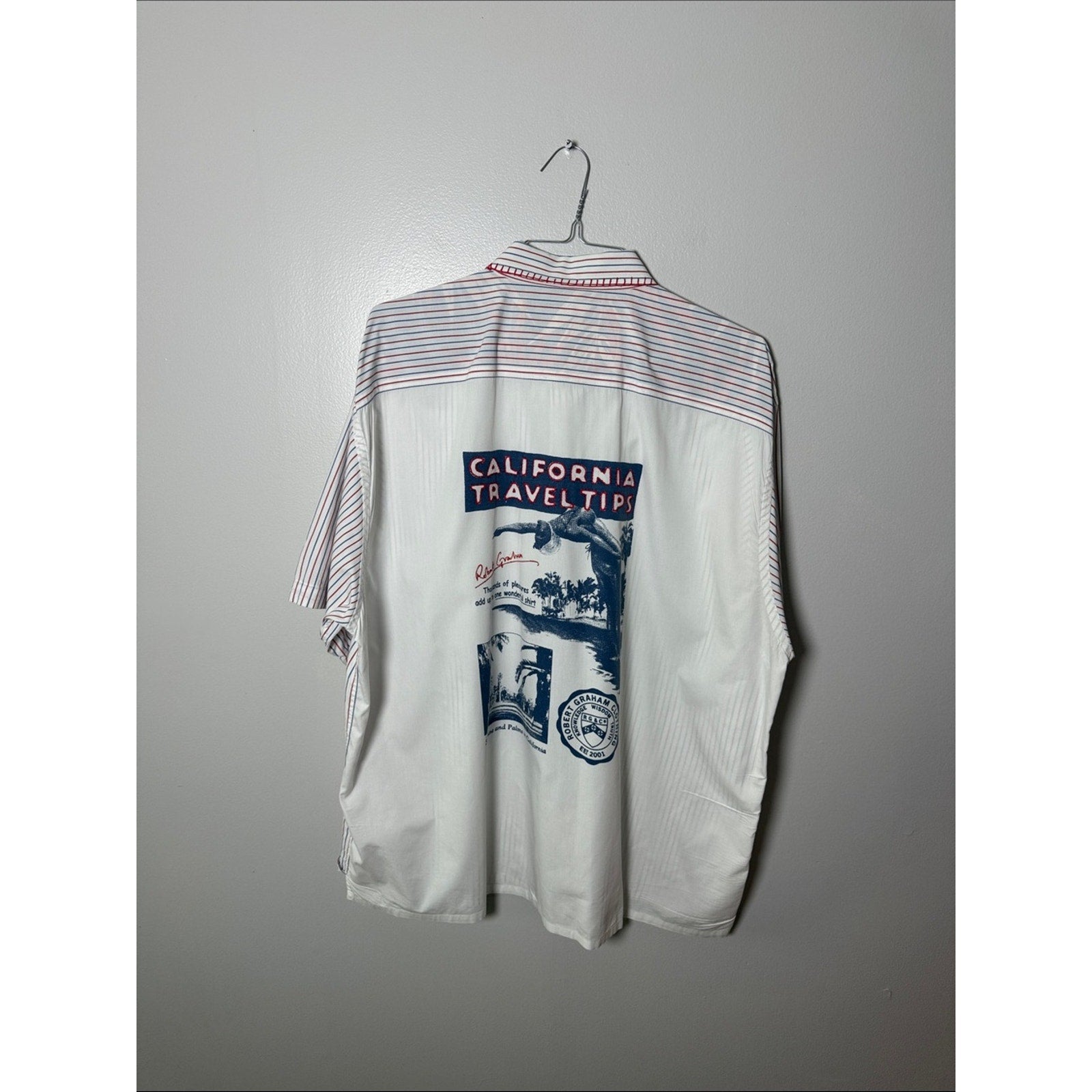 Robert Graham White Button-Up Shirt with Red and Blue Stripes and Navy Pocket 3x
