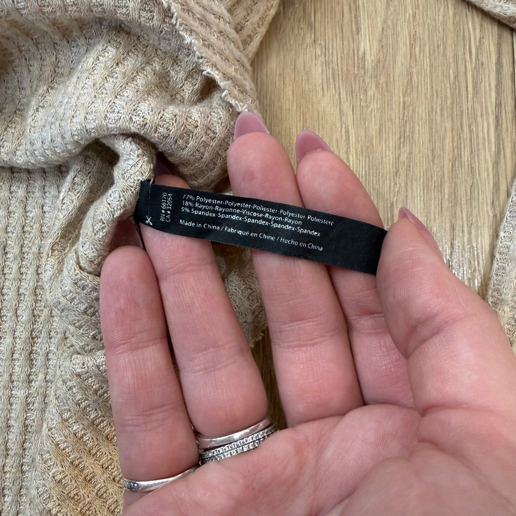 Out From Under Jojo Waffle Knit Tie-Front Thermal Top - Oatmeal Size Small