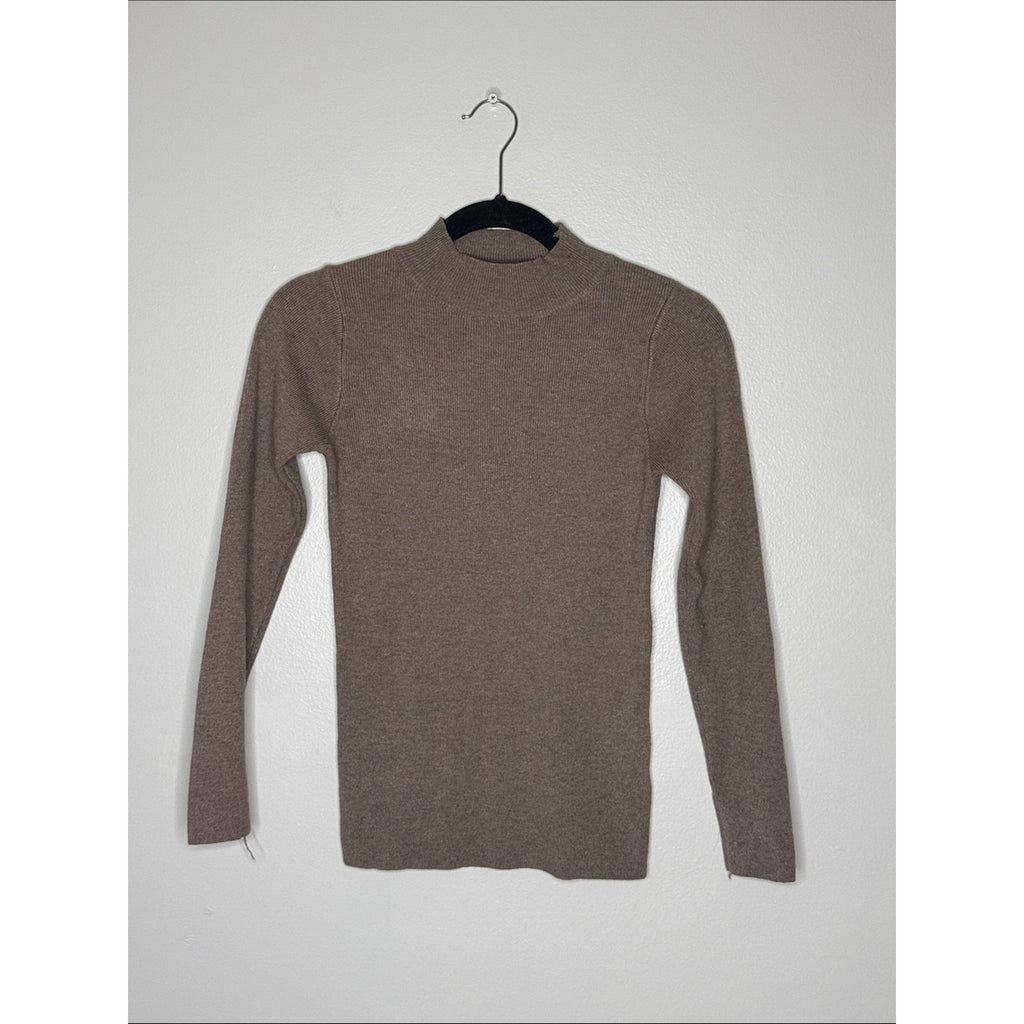 LOFT Taupe Ribbed Mock Neck Sweater Size Small
