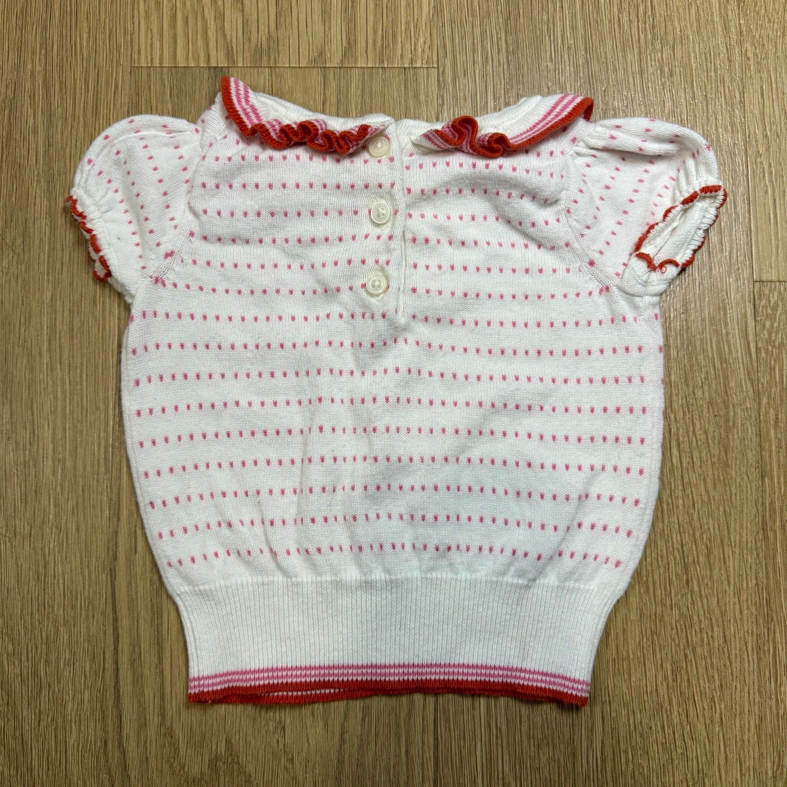 Janie and Jack Patisserie Shoppe Collection | Sweet Kids' Clothes White Pink Red Short Sleeve Sweater Size 6-12 Months